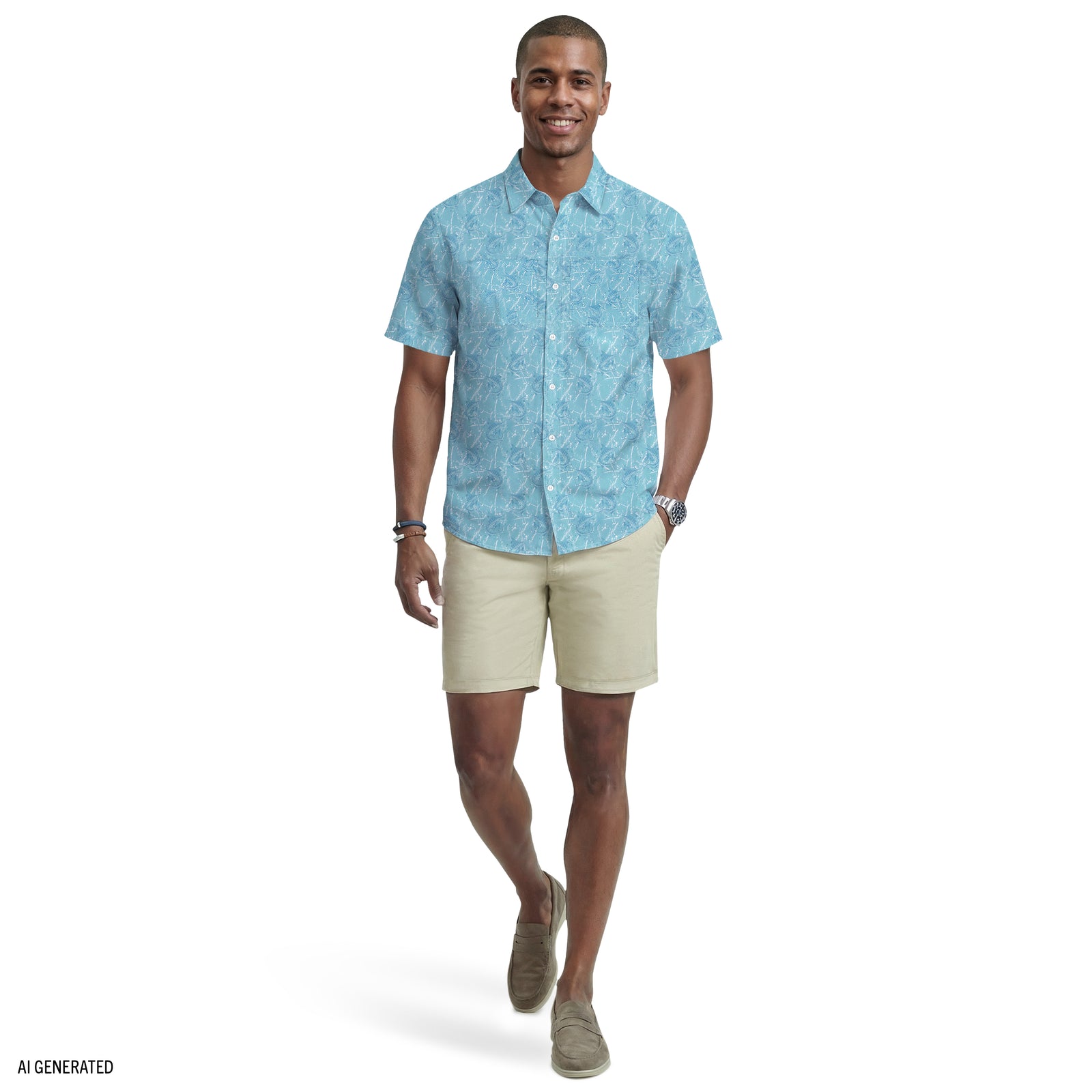 Sunshield Performance S/S Printed Button-Down Shirt - Milky Blue