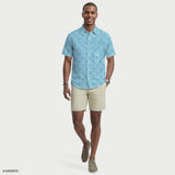 Izod Mens Shirt Sunshield Performance Short Sleeve Printed Button Down Shirt Blue 