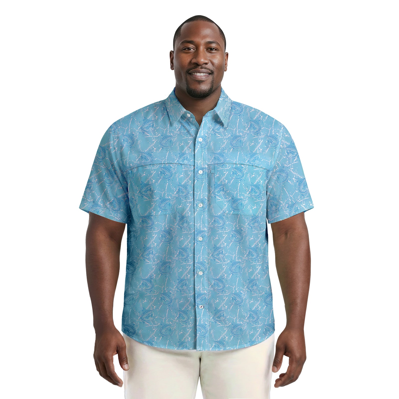 NODZOK【ノゾク】REGULAR BROAD OVER SHIRTS BIG & TALL SUNSHIELD PERFORMANCE S/S PRINTED BUTTON-DOWN SHIRT