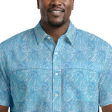 BIG & TALL SUNSHIELD PERFORMANCE S/S PRINTED BUTTON-DOWN SHIRT - MILKY BLUE