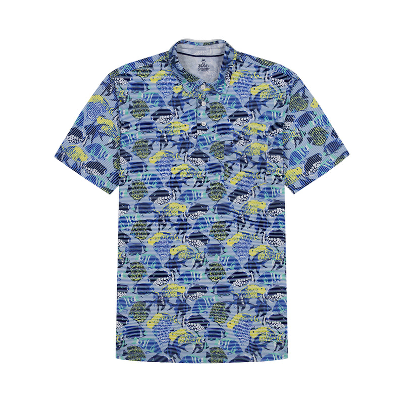 sunsea small polo サイズ 3 SUNSHIELD PERFORMANCE S/S PRINTED POLO - CHAMBRAY BLUE – IZOD