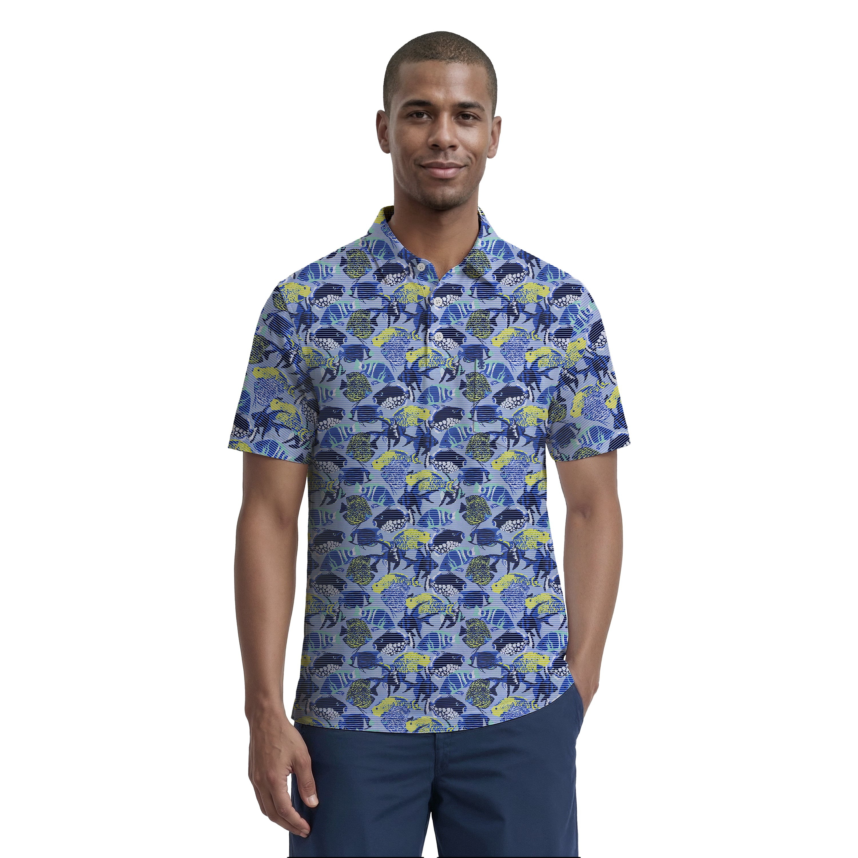 SUNSHIELD PERFORMANCE S/S PRINTED POLO - CHAMBRAY BLUE – IZOD