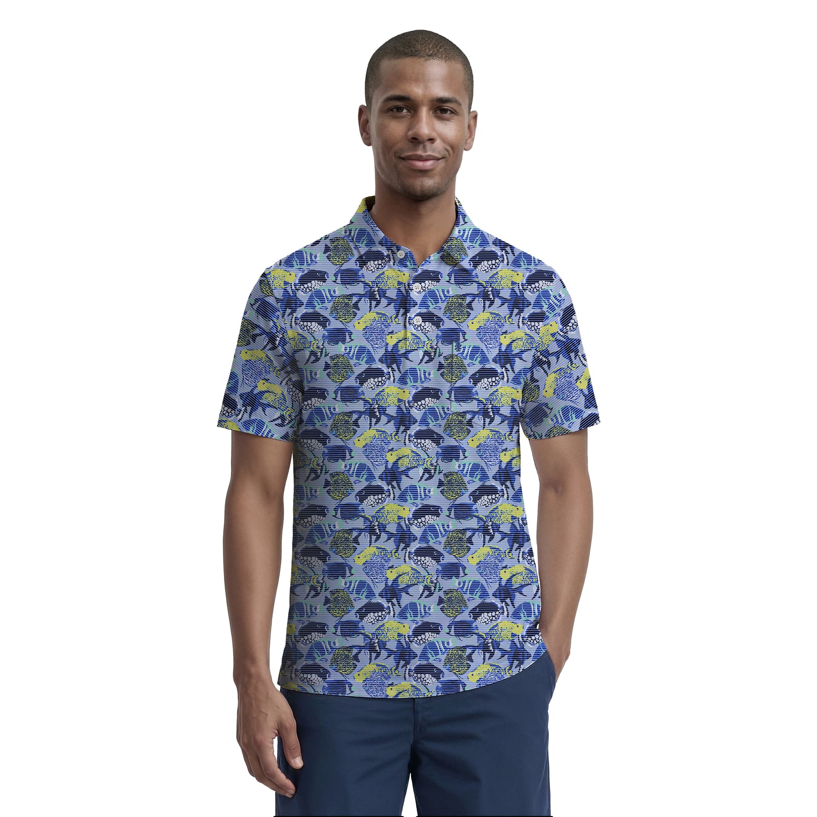 SUNSHIELD PERFORMANCE S/S PRINTED POLO - CHAMBRAY BLUE – IZOD