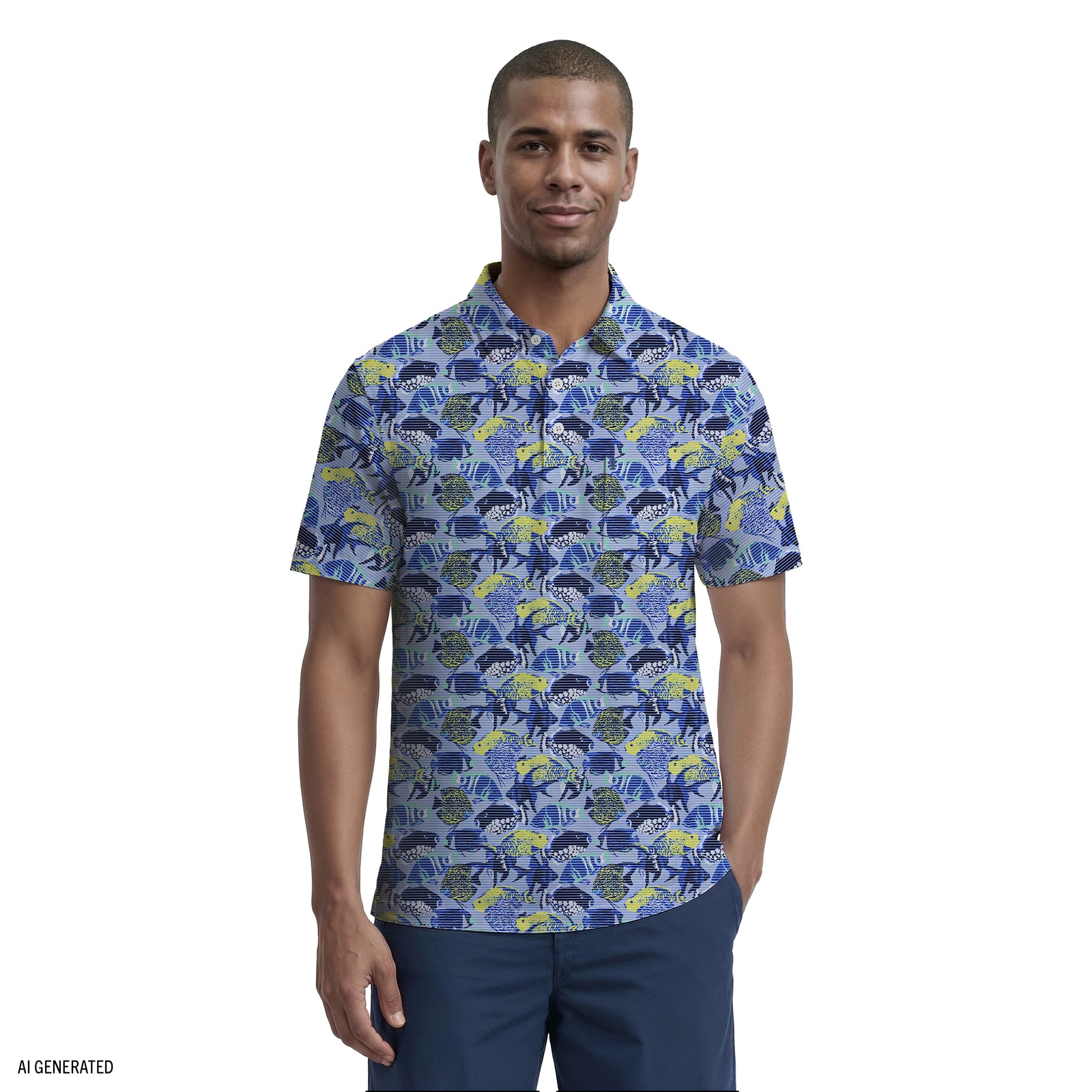 SUNSHIELD PERFORMANCE S/S PRINTED POLO - CHAMBRAY BLUE – IZOD