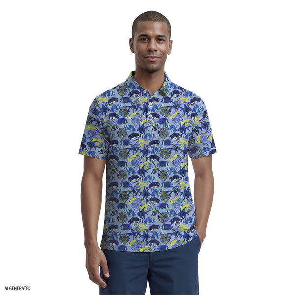 SUNSHIELD PERFORMANCE S/S PRINTED POLO - CHAMBRAY BLUE – IZOD