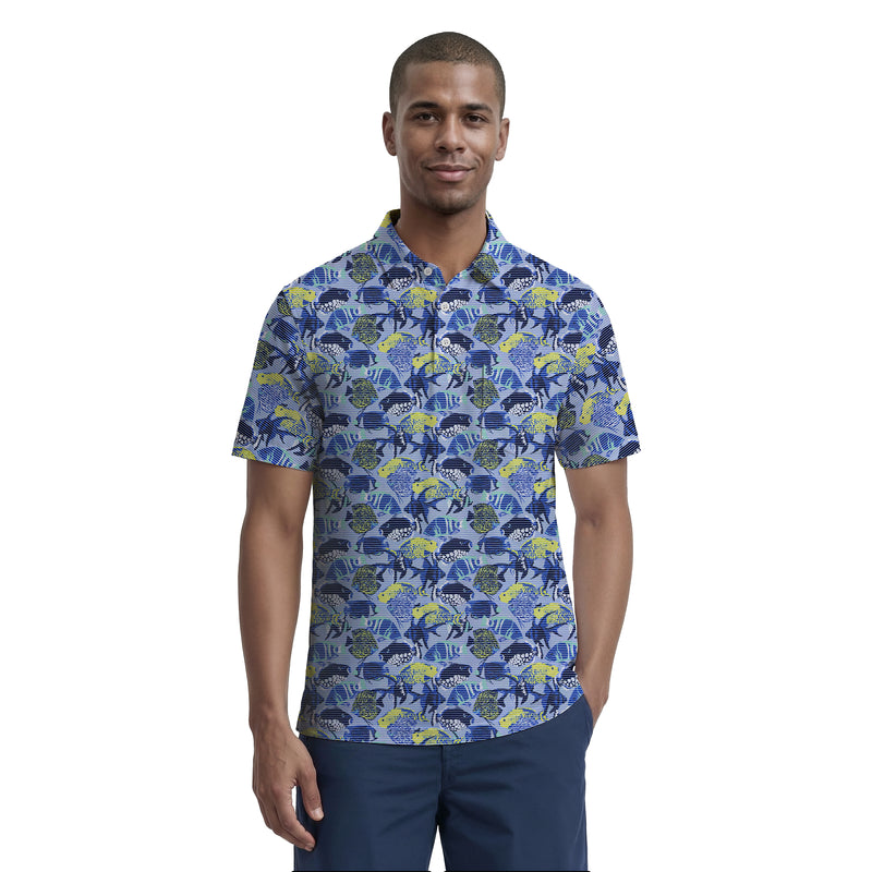 SUNSHIELD PERFORMANCE S/S PRINTED POLO - CHAMBRAY BLUE – IZOD
