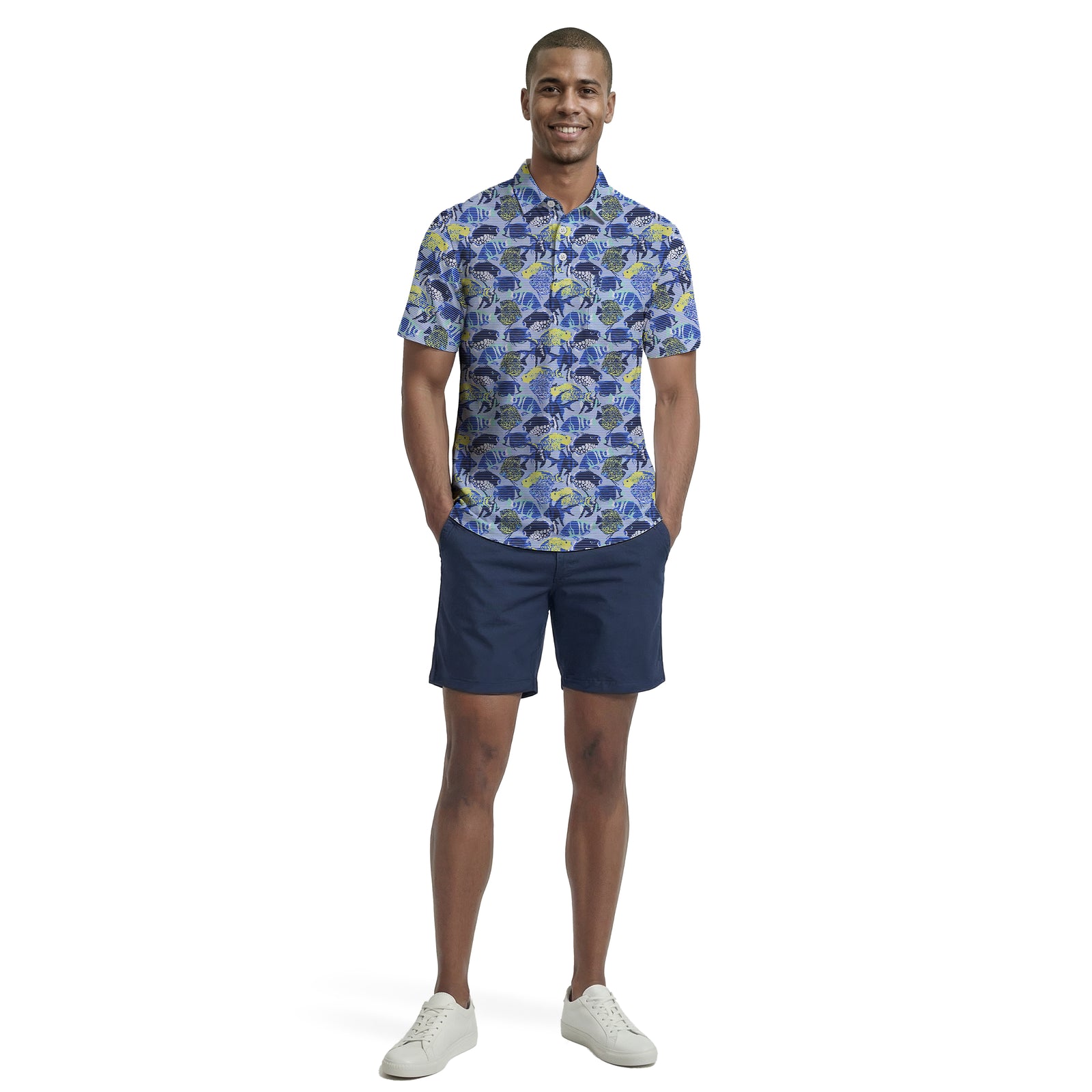 SUNSHIELD PERFORMANCE S/S PRINTED POLO - CHAMBRAY BLUE – IZOD