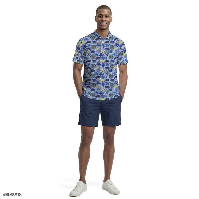 SUNSHIELD PERFORMANCE S/S PRINTED POLO - CHAMBRAY BLUE – IZOD