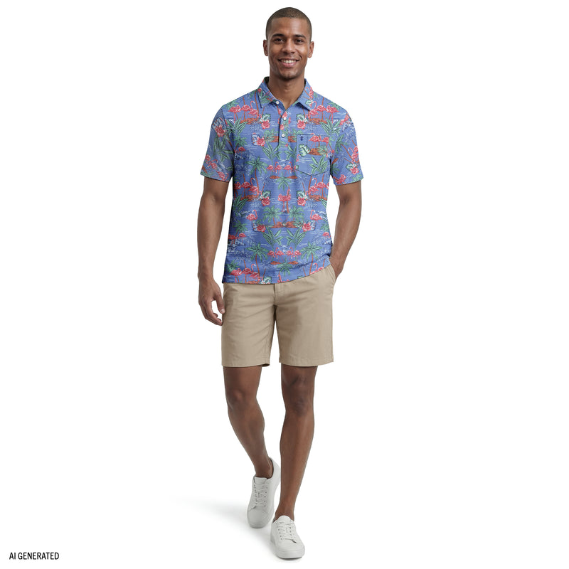 SUNSHIELD PERFORMANCE S/S PRINTED POLO - VALLARTA BLUE – IZOD