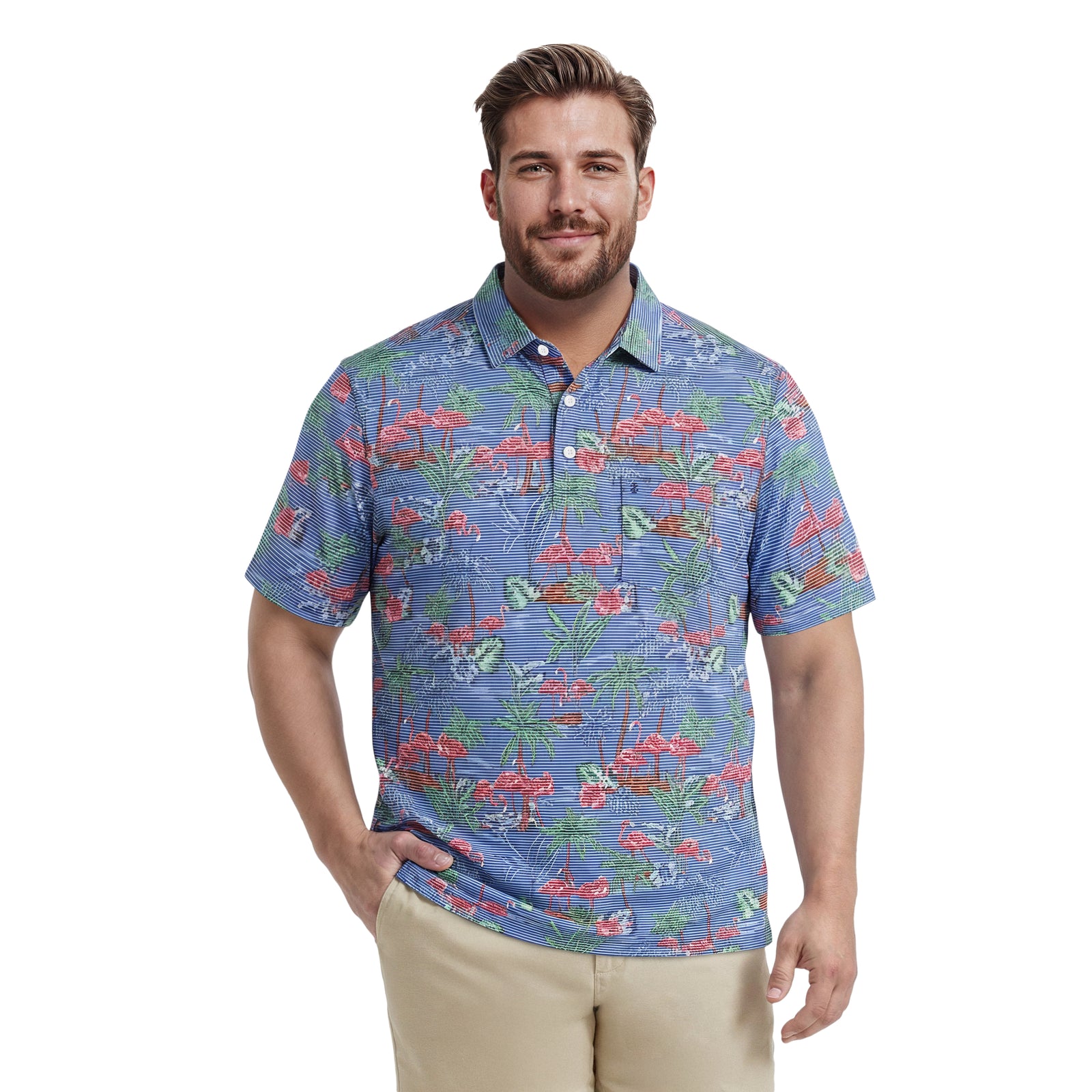 バンデルBICOLOR CREST ALLOVER POLO SHIRTS BIG & TALL SUNSHIELD PERFORMANCE S/S PRINTED POLO - VALLARTA BLUE