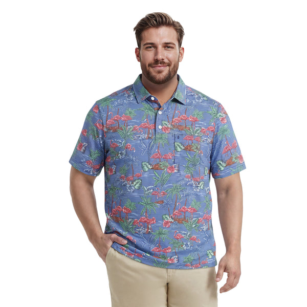BIG & TALL SUNSHIELD PERFORMANCE S/S PRINTED POLO - VALLARTA BLUE