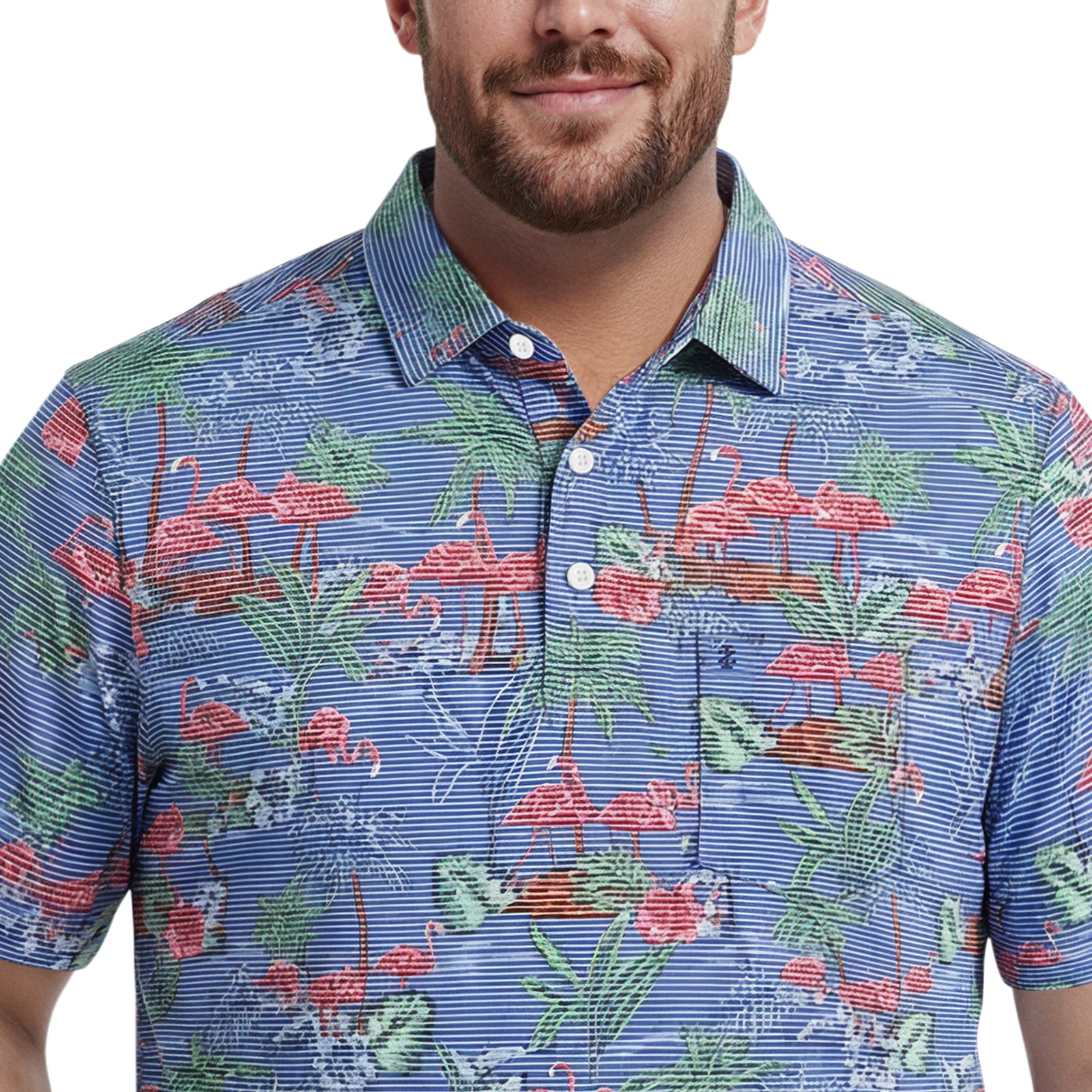 BIG & TALL SUNSHIELD PERFORMANCE S/S PRINTED POLO - VALLARTA BLUE