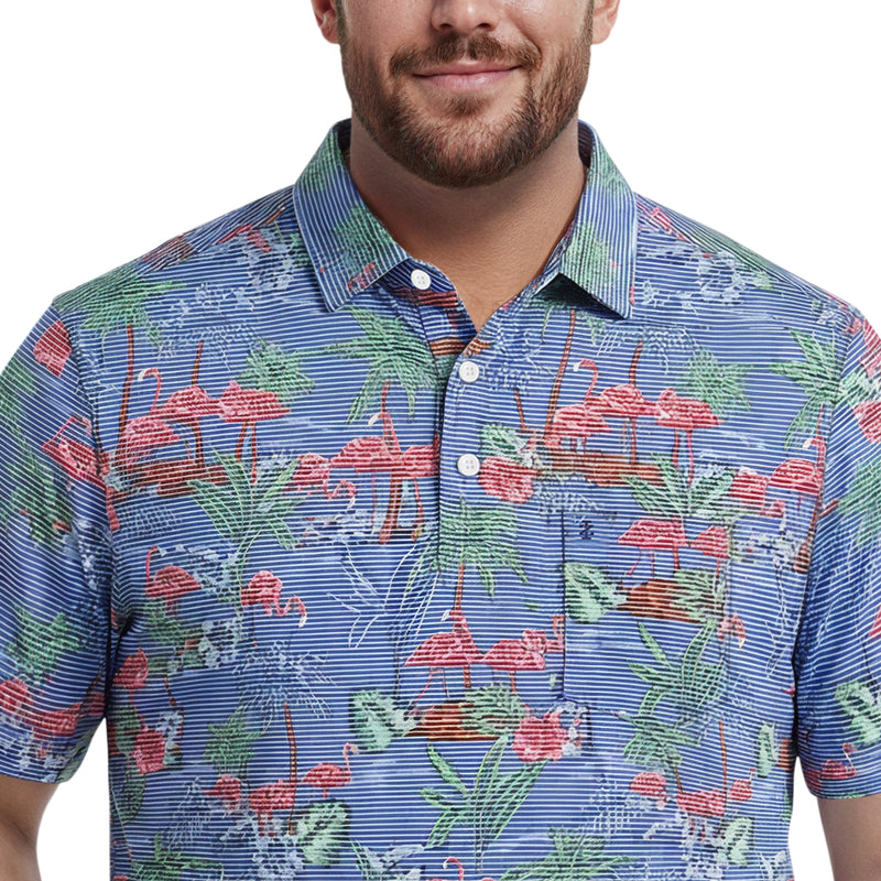 BIG & TALL SUNSHIELD PERFORMANCE S/S PRINTED POLO - VALLARTA BLUE