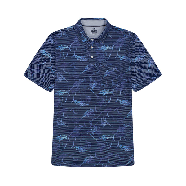 SUNSHIELD PERFORMANCE S/S PRINTED POLO - BLUE DEPTHS – IZOD