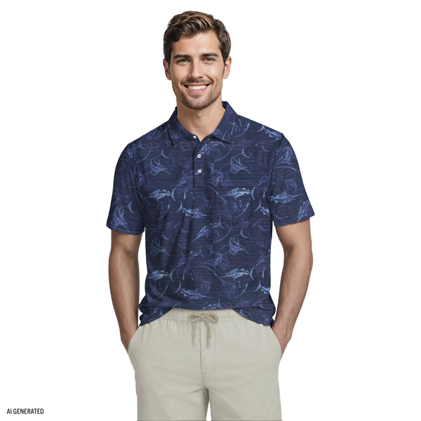 SUNSHIELD PERFORMANCE S/S PRINTED POLO - BLUE DEPTHS – IZOD