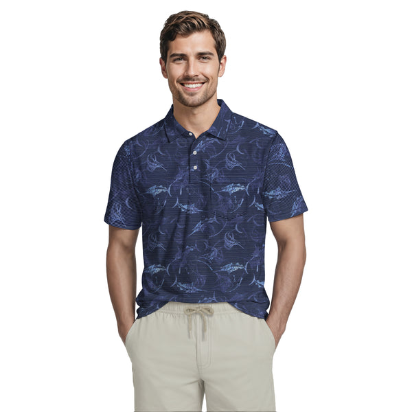 SUNSHIELD PERFORMANCE S/S PRINTED POLO - BLUE DEPTHS – IZOD