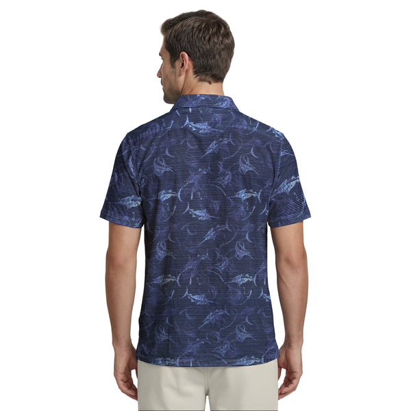 SUNSHIELD PERFORMANCE S/S PRINTED POLO - BLUE DEPTHS – IZOD