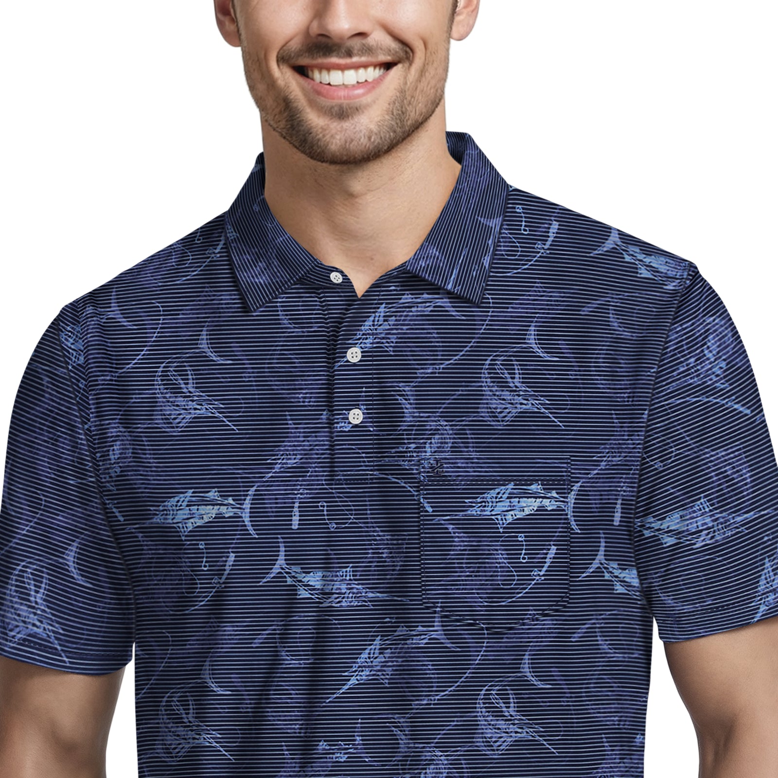SUNSHIELD PERFORMANCE S/S PRINTED POLO - BLUE DEPTHS – IZOD