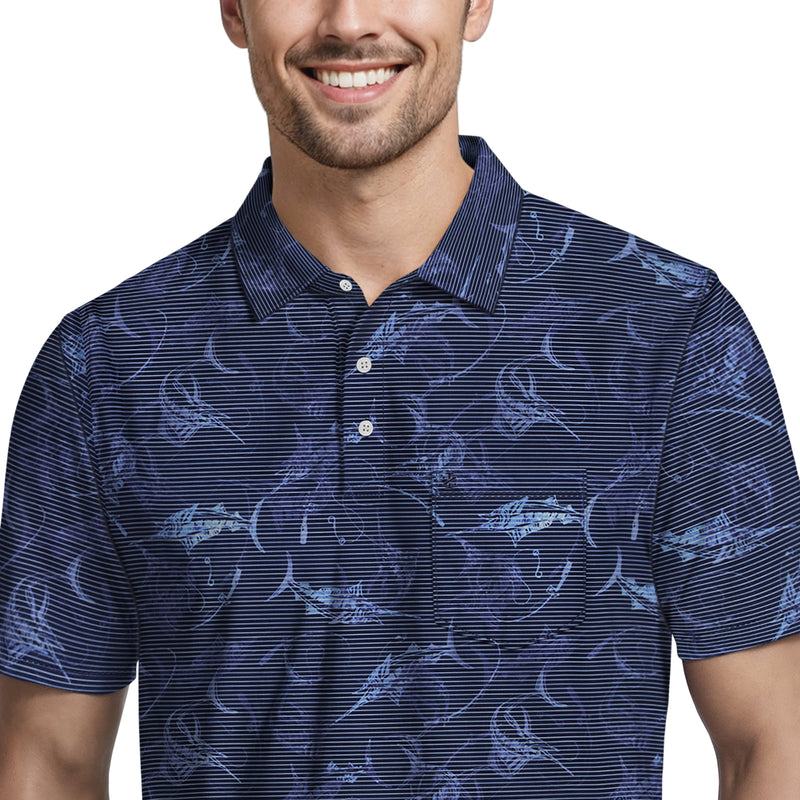 SUNSHIELD PERFORMANCE S/S PRINTED POLO - BLUE DEPTHS – IZOD