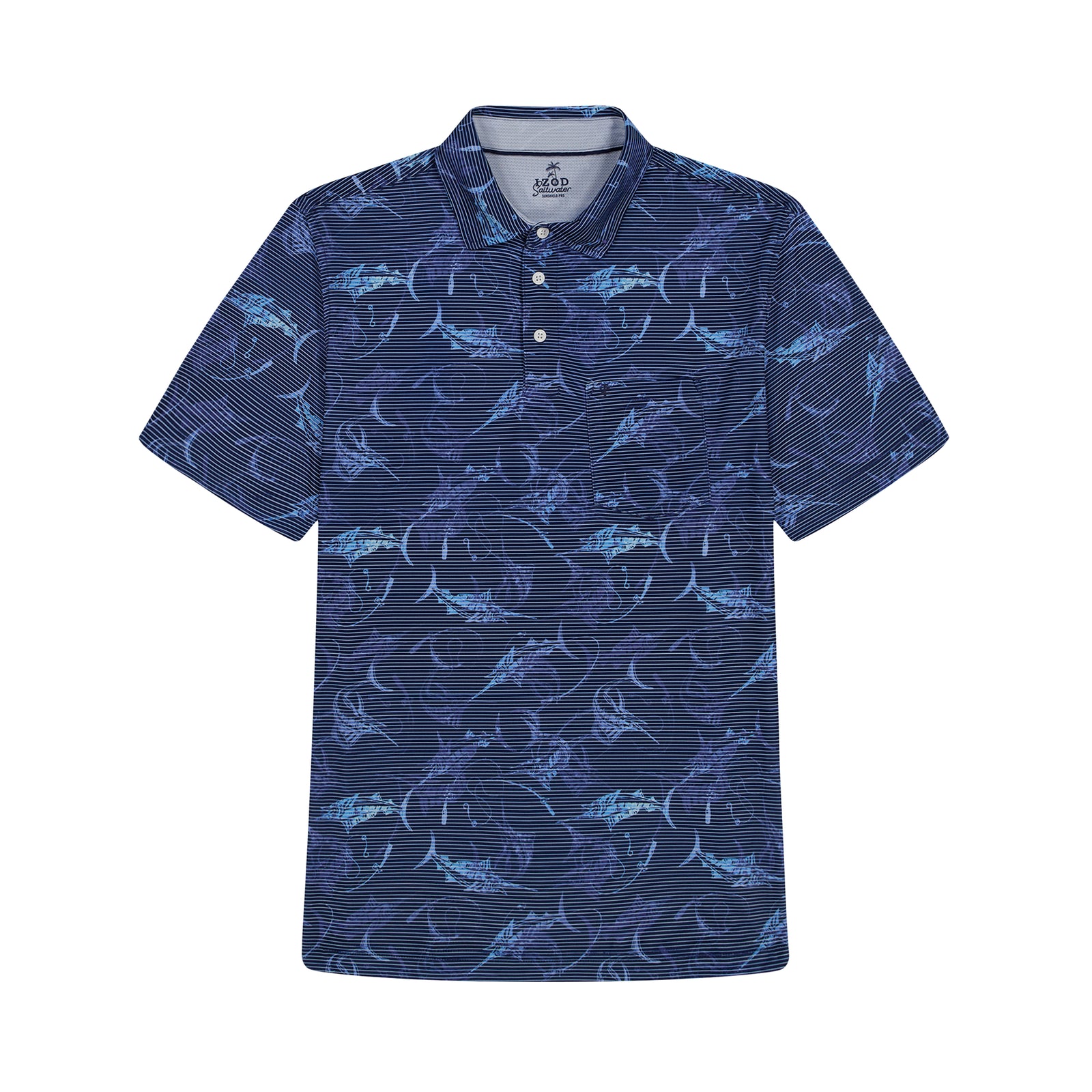 BIG & TALL SUNSHIELD PERFORMANCE S/S PRINTED POLO - BLUE DEPTHS – IZOD