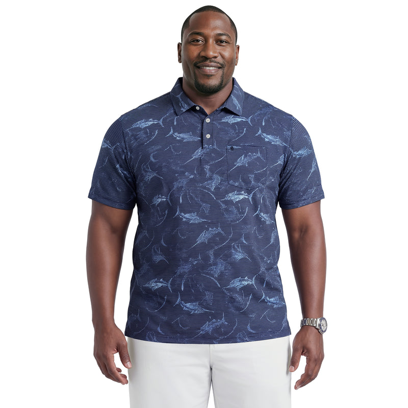 BIG & TALL SUNSHIELD PERFORMANCE S/S PRINTED POLO - BLUE DEPTHS – IZOD
