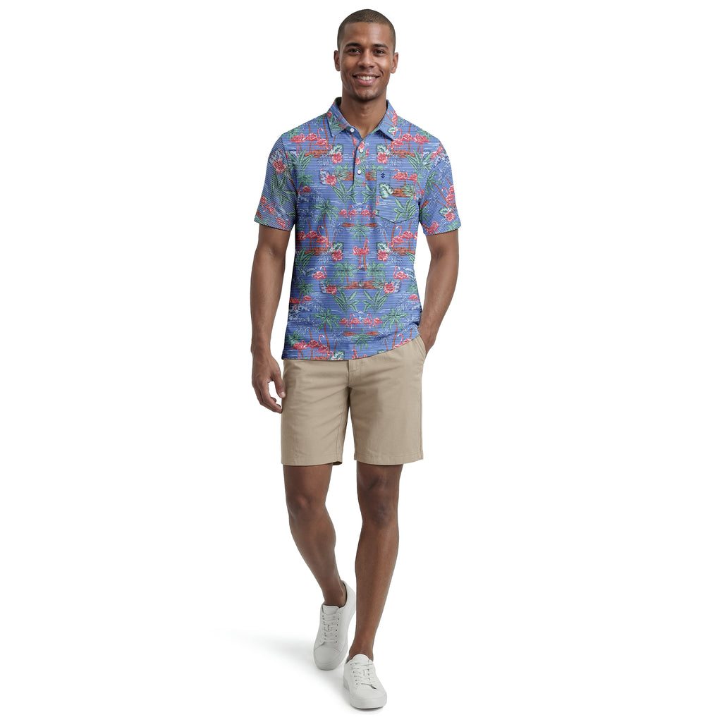 SUNSHIELD PERFORMANCE S/S PRINTED POLO - VALLARTA BLUE – IZOD