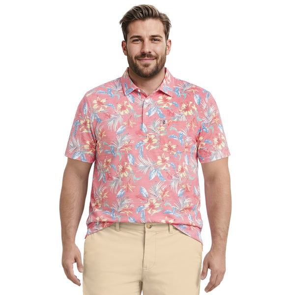 BIG & TALL SUNSHIELD PERFORMANCE S/S PRINTED POLO - ROSE OF SHARON