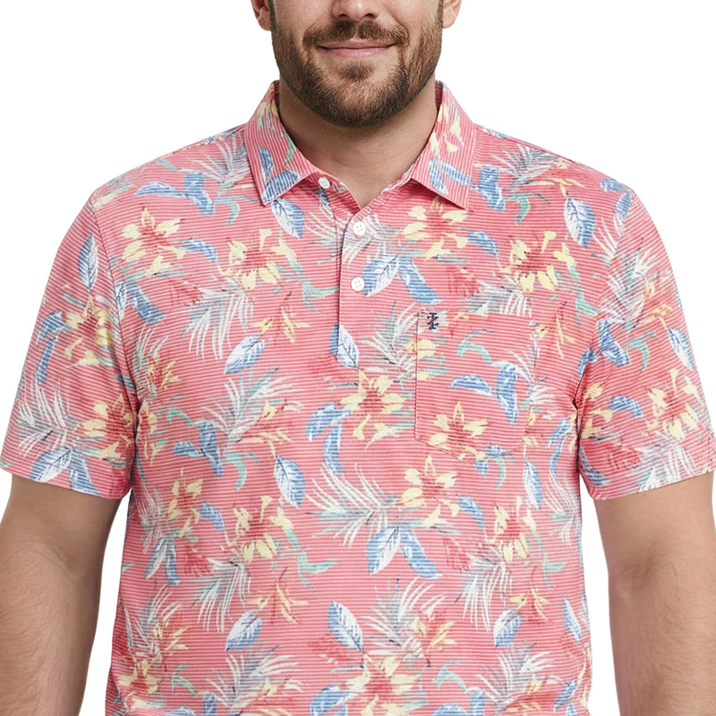 Big & Tall Sunshield Performance S/S Printed Polo - Rose Of Sharon