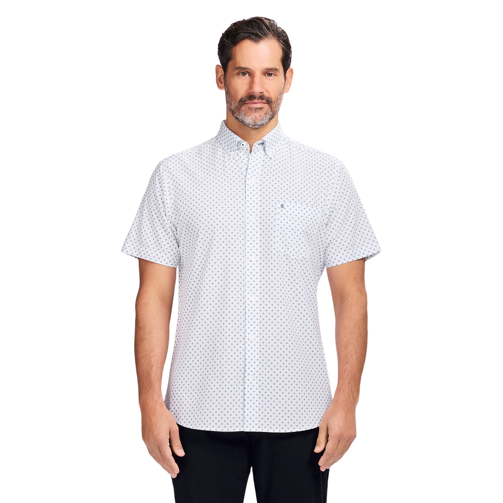BREEZE S/S PRINTED BUTTON-DOWN SHIRT - BRIGHT WHITE – IZOD