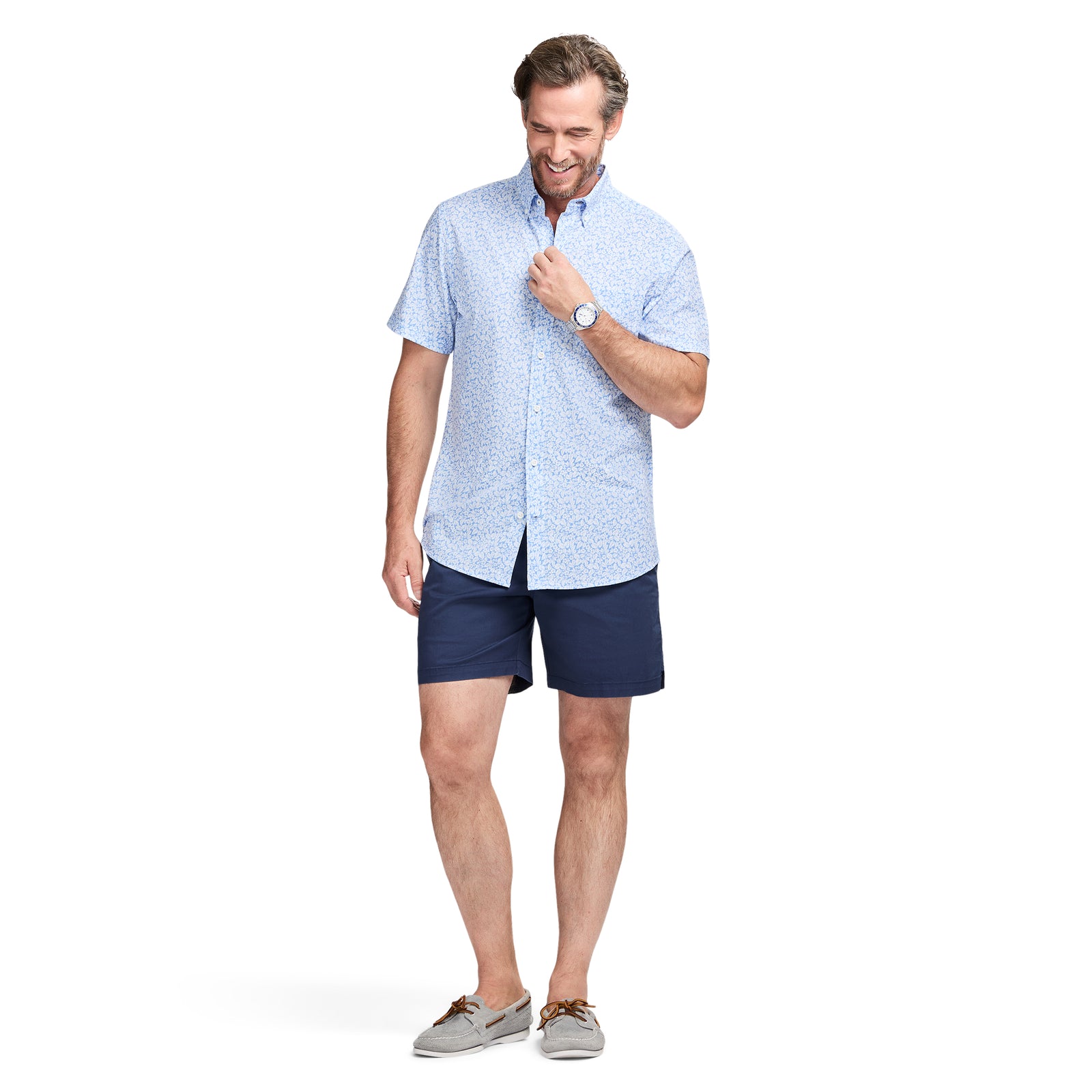 Breeze S/S Printed Button-Down Shirt - Cornflower Blue – IZOD