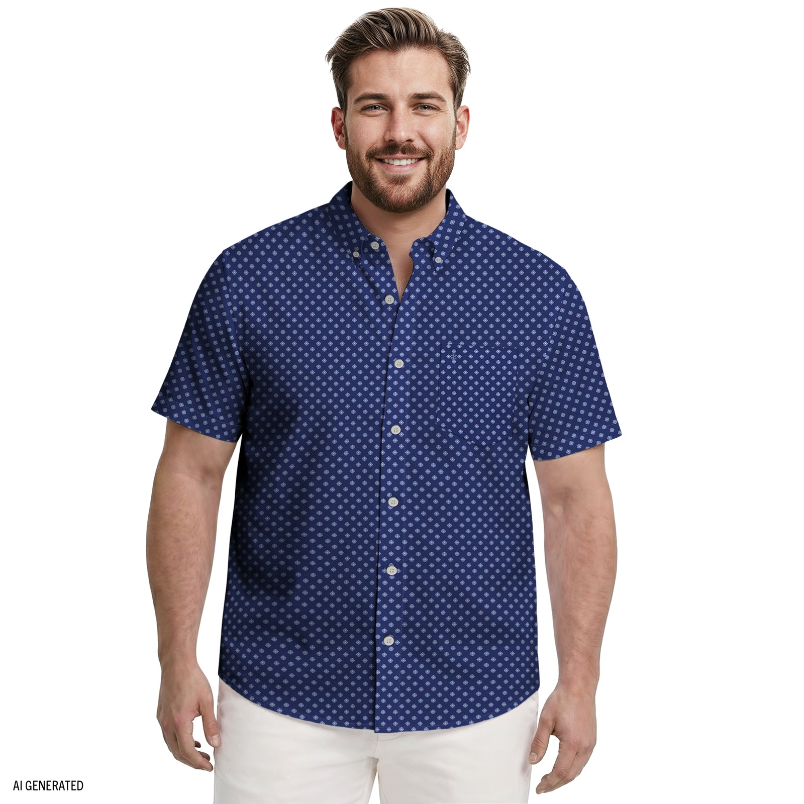 BIG & TALL BREEZE S/S PRINTED BUTTON-DOWN SHIRT - TWILIGHT BLUE – IZOD