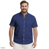 BIG & TALL BREEZE S/S PRINTED BUTTON-DOWN SHIRT - TWILIGHT BLUE