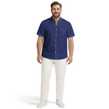 BIG & TALL BREEZE S/S PRINTED BUTTON-DOWN SHIRT - TWILIGHT BLUE