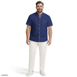BIG & TALL BREEZE S/S PRINTED BUTTON-DOWN SHIRT - TWILIGHT BLUE