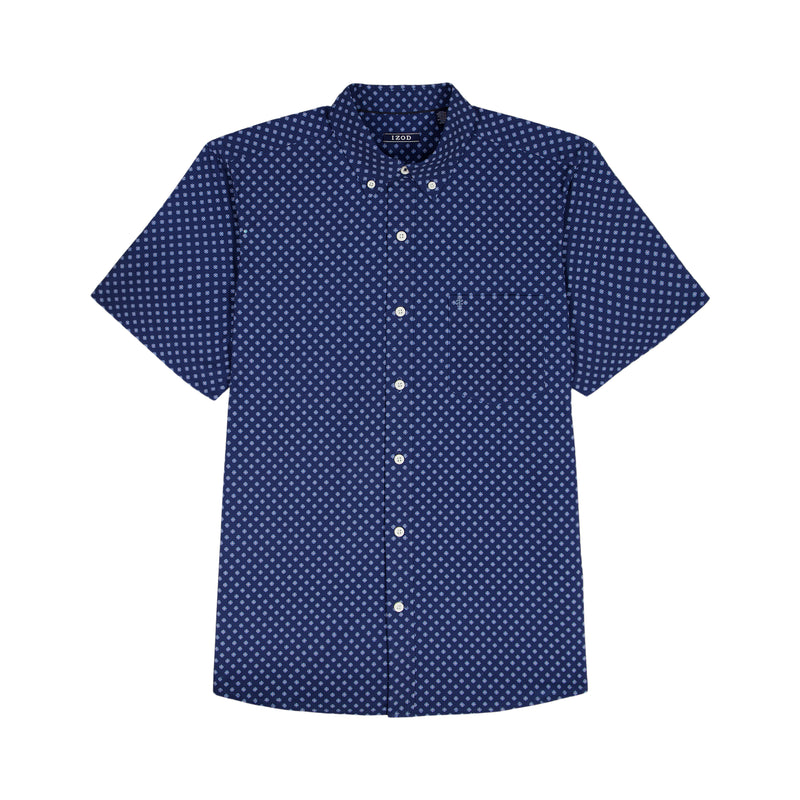 BIG & TALL BREEZE S/S PRINTED BUTTON-DOWN SHIRT - TWILIGHT BLUE – IZOD