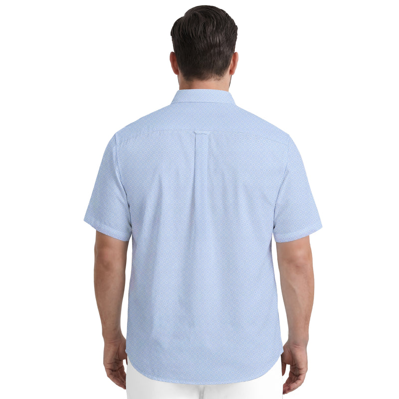 BIG & TALL BREEZE S/S PRINTED BUTTON-DOWN SHIRT - CORNFLOWER BLUE