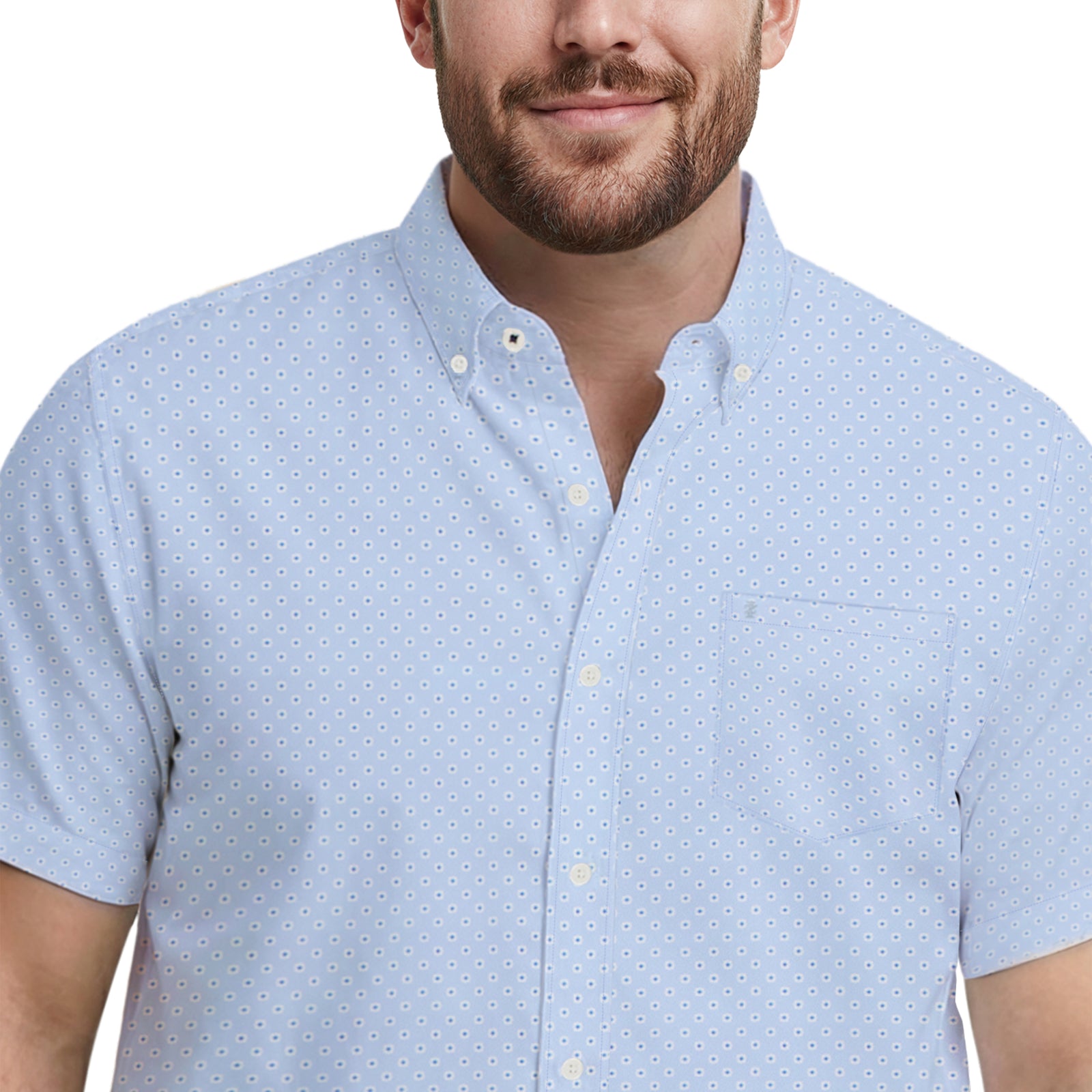 BIG & TALL BREEZE S/S PRINTED BUTTON-DOWN SHIRT - CORNFLOWER BLUE