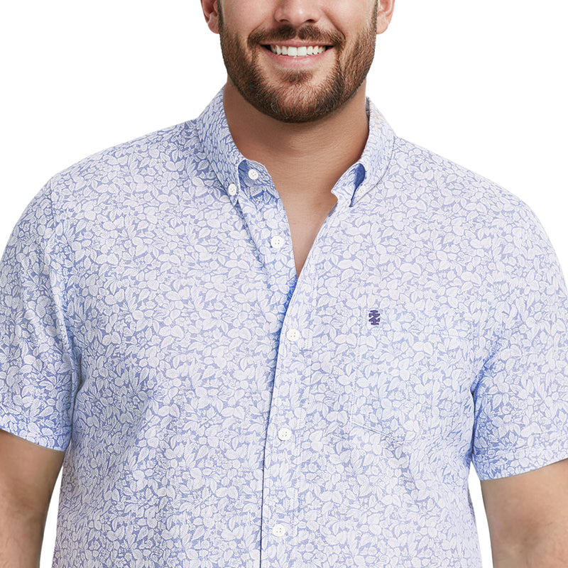 BIG & TALL BREEZE S/S PRINTED BUTTON-DOWN SHIRT - CORNFLOWER BLUE