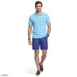 ADVANTAGE PERFORMANCE STRIPED POLO - PEACOCK BLUE