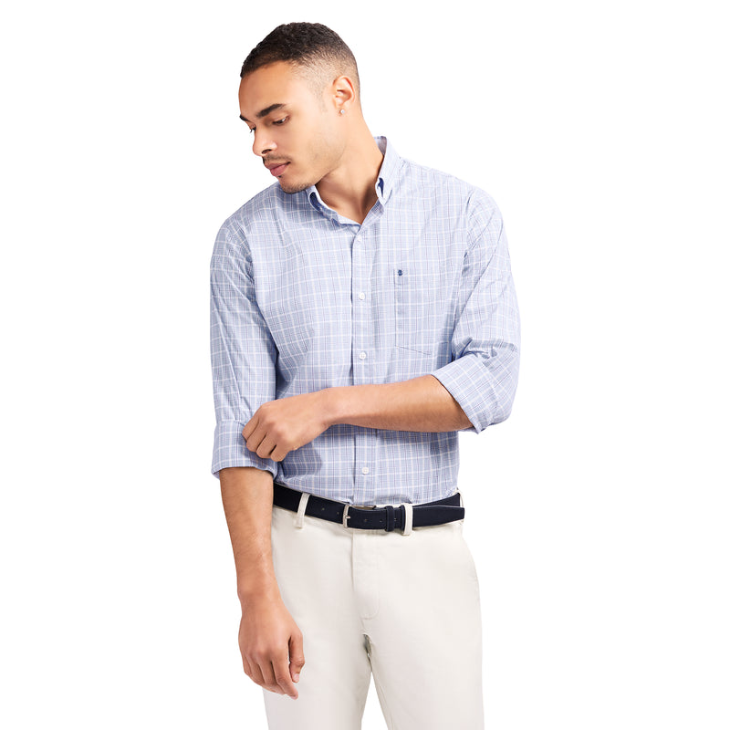 PERFORMANCE COMFORT L/S PLAID BUTTON-DOWN SHIRT - CHAMBRAY BLUE – IZOD