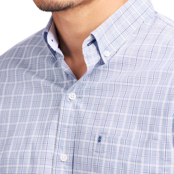 PERFORMANCE COMFORT L/S PLAID BUTTON-DOWN SHIRT - CHAMBRAY BLUE – IZOD