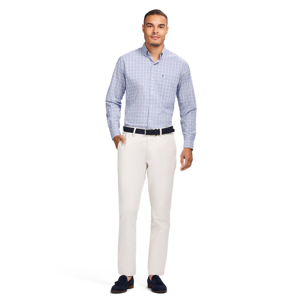 PERFORMANCE COMFORT L/S PLAID BUTTON-DOWN SHIRT - CHAMBRAY BLUE – IZOD