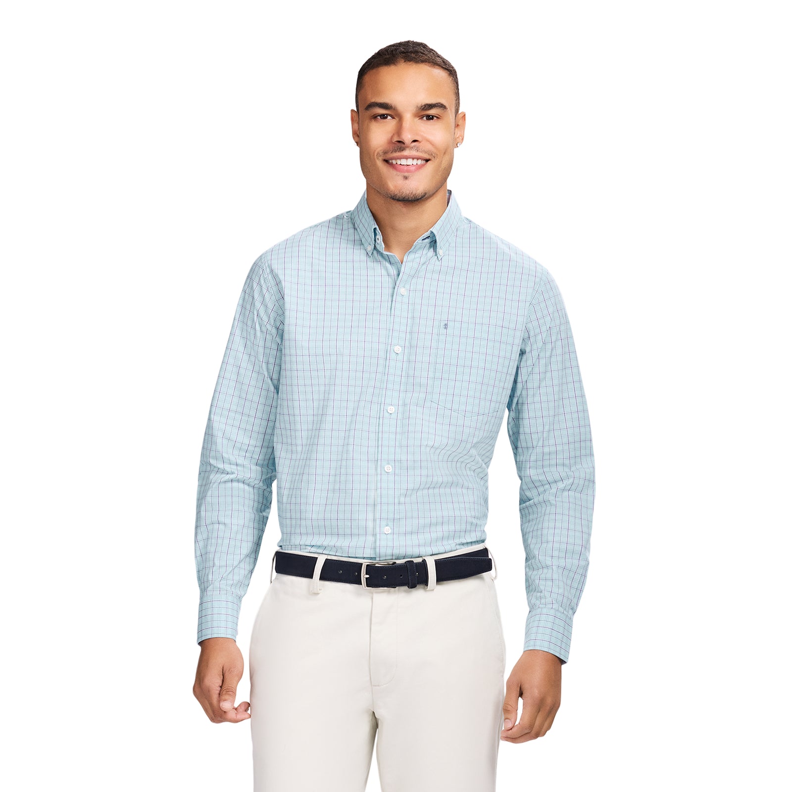 PERFORMANCE COMFORT L/S PLAID BUTTON-DOWN SHIRT - TANAGER