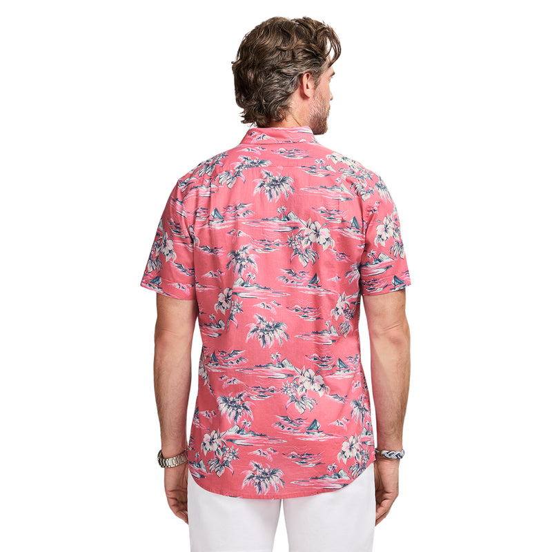 Dockside Chambray S/S Printed Button-Down Shirt - Pink Lemonade – IZOD