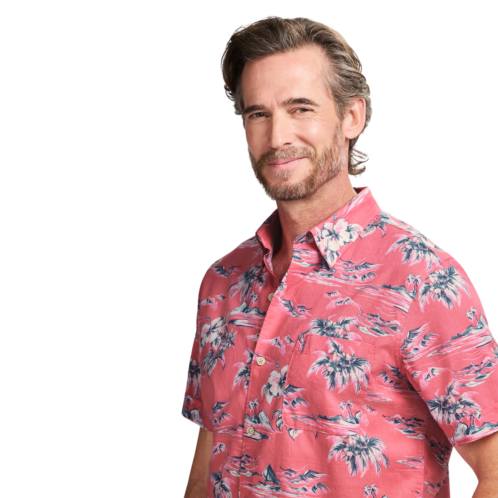 Dockside Chambray S/S Printed Button-Down Shirt - Pink Lemonade – IZOD