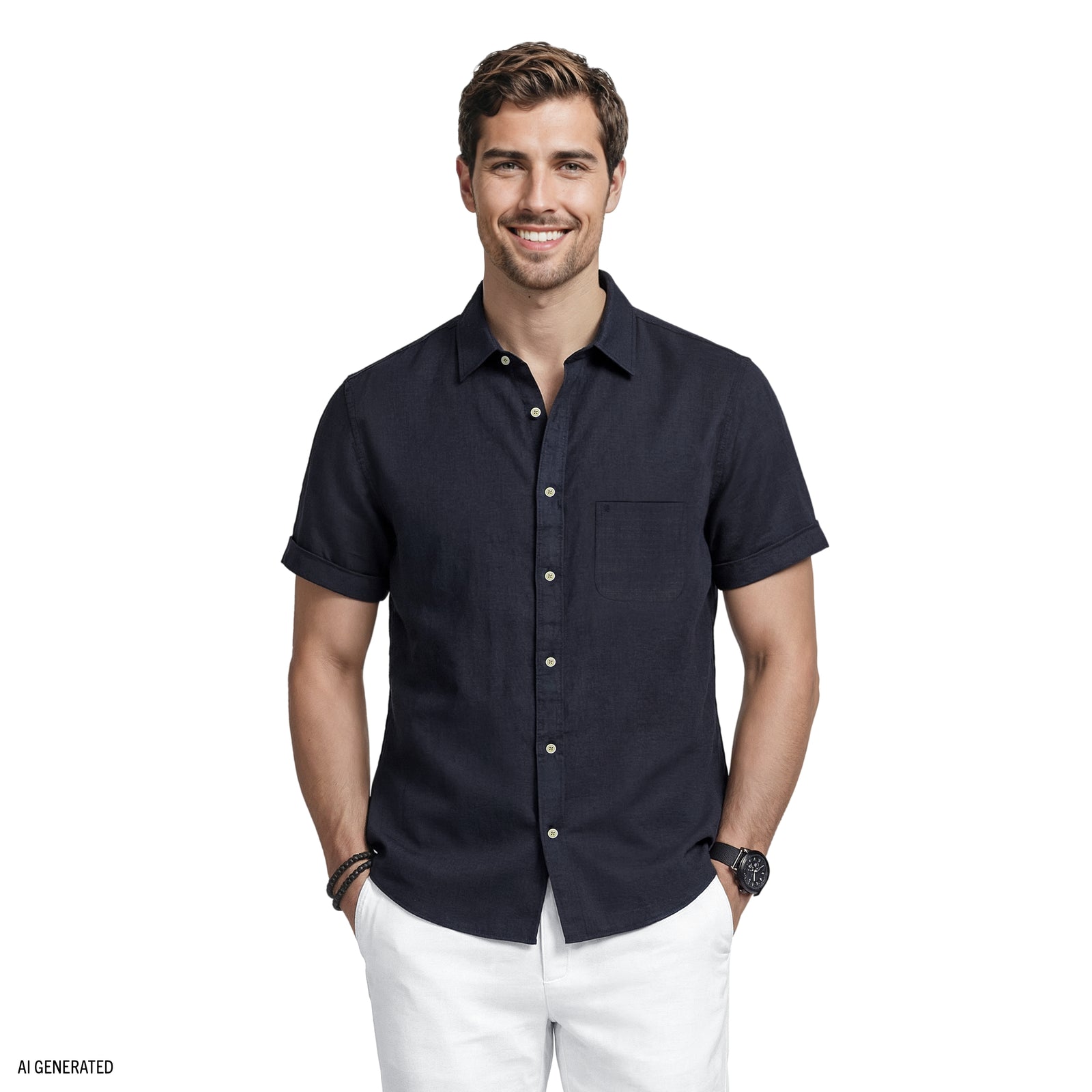 Luxury S/S Button-Down Shirt - Izod Sportswear - Black