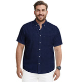 BIG & TALL BREEZE S/S PRINTED BUTTON-DOWN SHIRT - LICHEN BLUE