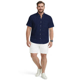 BIG & TALL BREEZE S/S PRINTED BUTTON-DOWN SHIRT - LICHEN BLUE