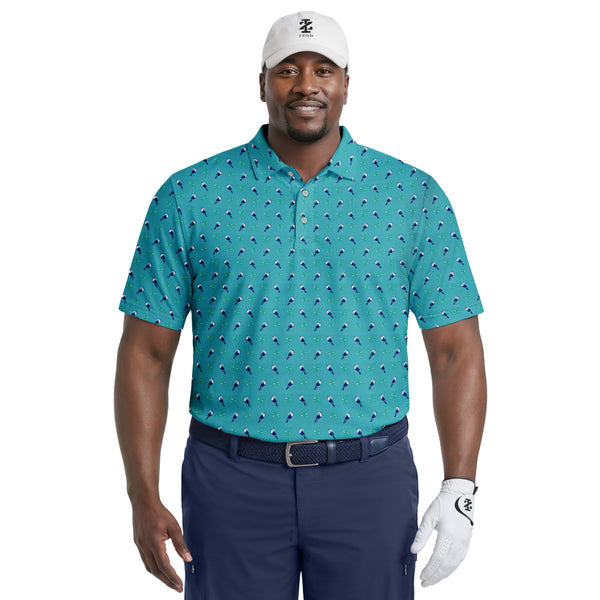 BIG & TALL GOLF SWINGFLEX ELITE PRINTED POLO - TEAL – IZOD