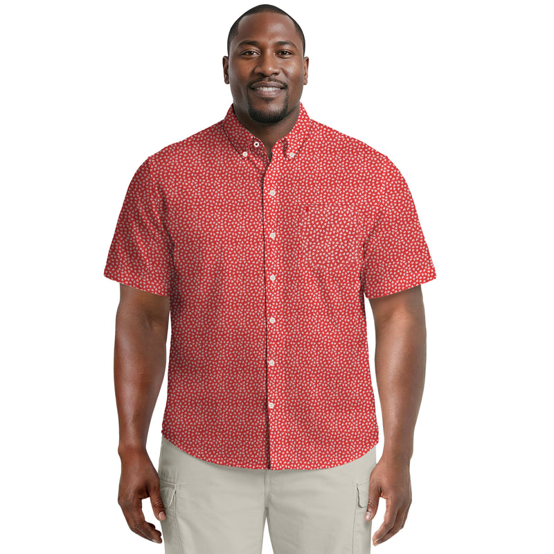 BIG & TALL Breeze S/S Printed Button-down Shirt - Izod Sportswear - SALTWATER RED